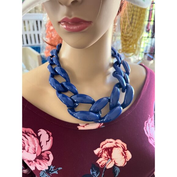 Acrylic necklace  big chunky royal blue acrylic large Blue link chain necklace - Picture 5 of 9